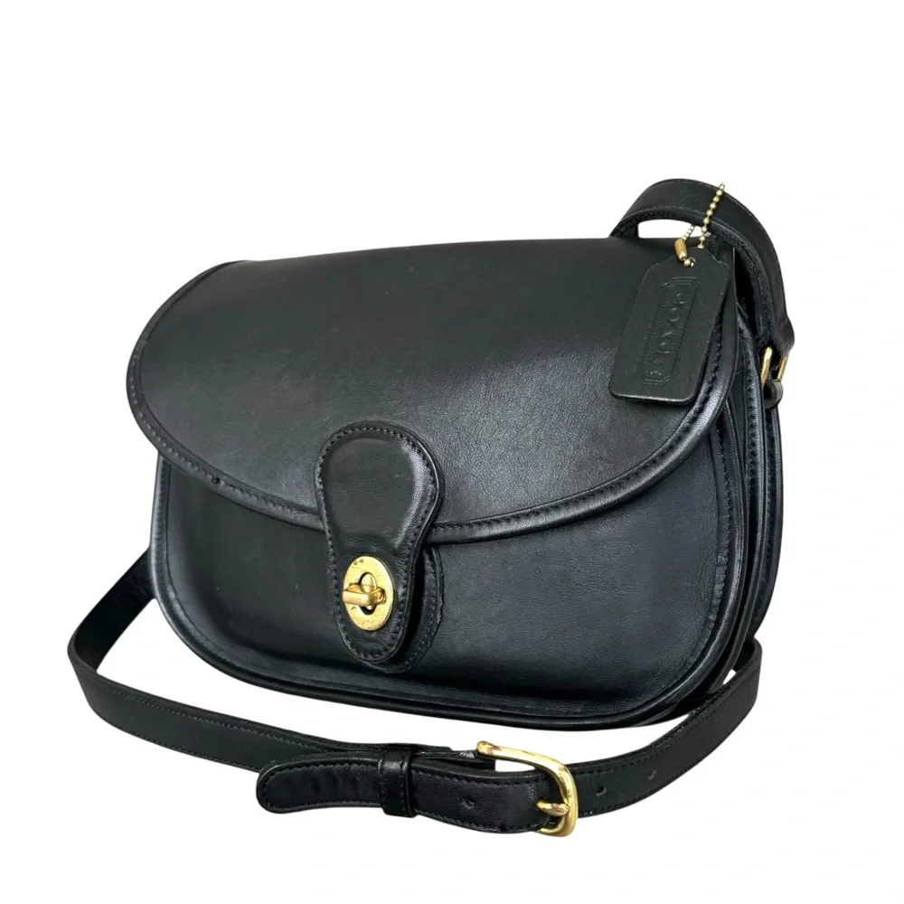 Coach Vintage Leather Prairie Shoulder Bag Messenger Flap Black Crossbody 9954
